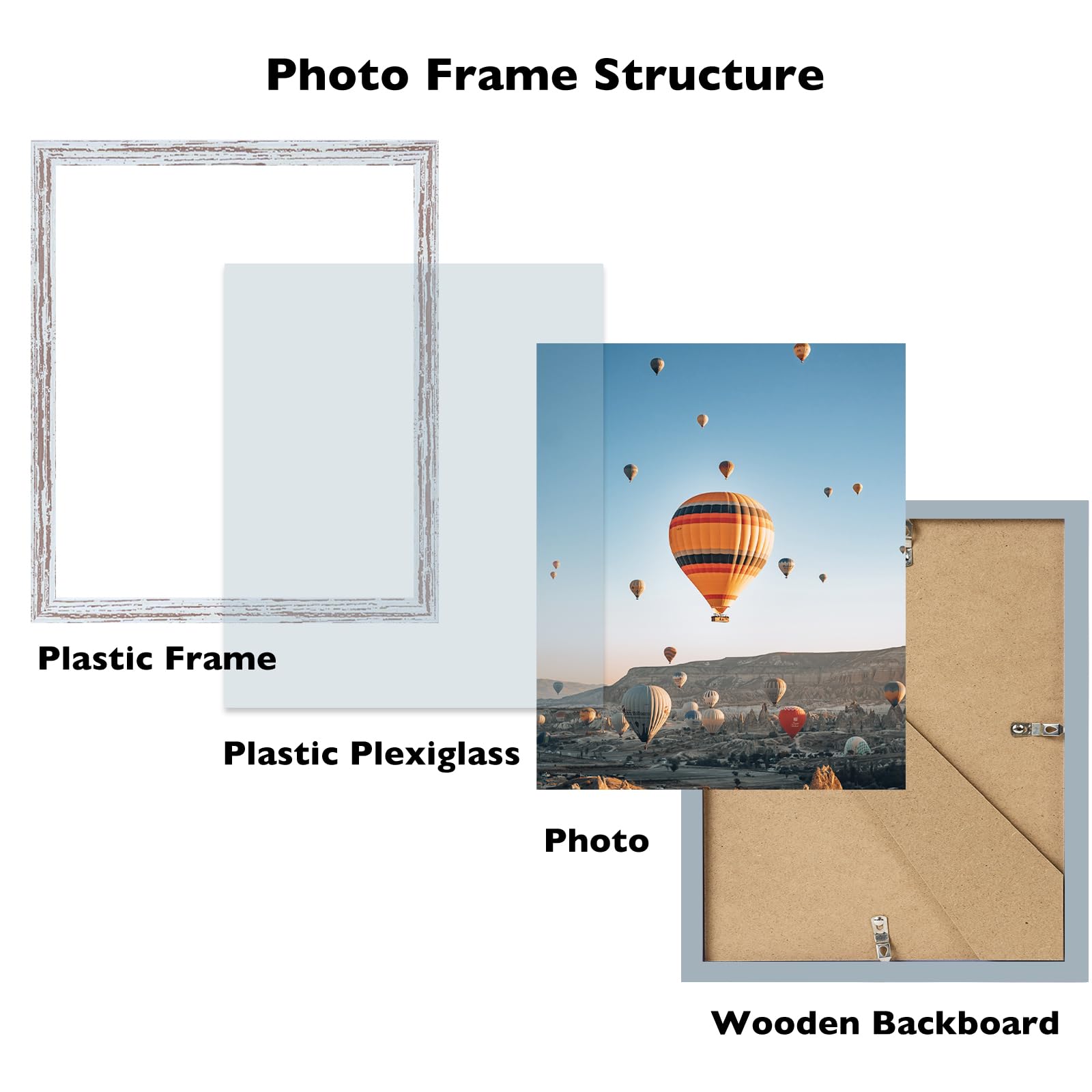 8x9 Picture Frame Rustic White for Wall Hanging or Tabletop, Wall Mounting Horizontally or Vertically, 8 x 9 Wall Gallery Poster